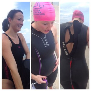 Katie getting ready to swim in Lake Michigan 