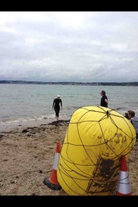 Katie exiting the water looking forlorn at the Festival of Sport